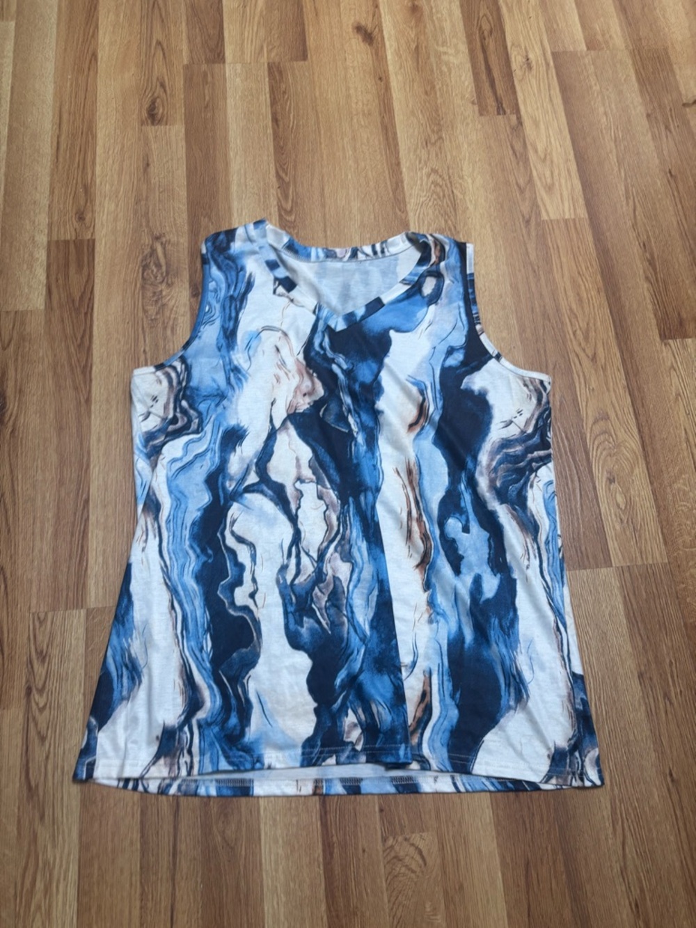 Women's Blue Marble Print Sleeveless Top